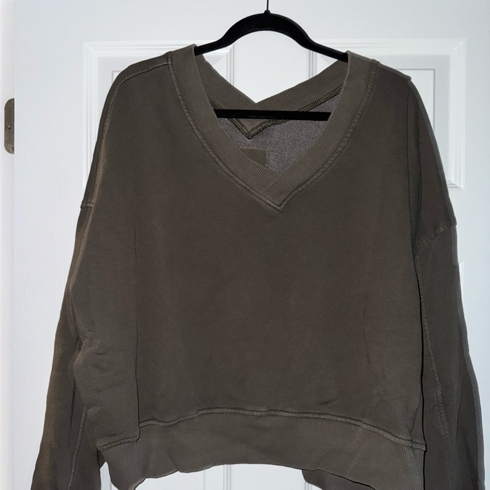 Aerie Olive Green V-Neck Sweatshirt